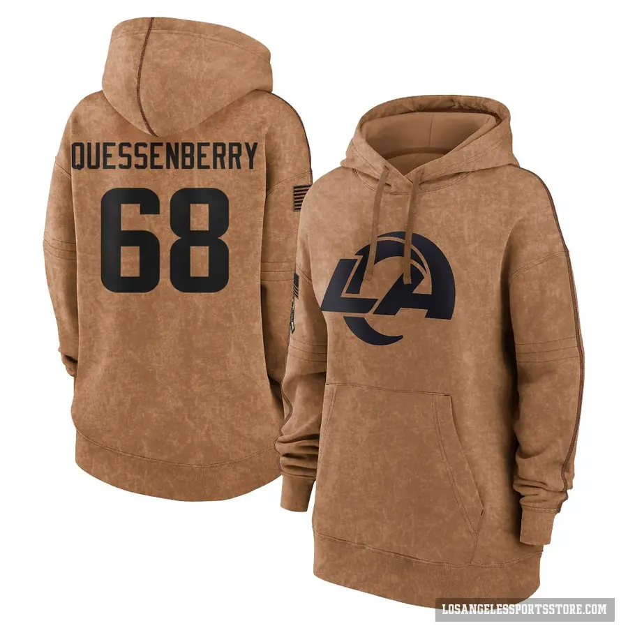 Women's ＃68 David Quessenberry Los Angeles Rams Brown 2023 Salute To Service Pullover Hoodie