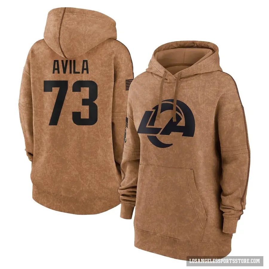 Women's ＃73 Steve Avila Los Angeles Rams Brown 2023 Salute To Service Pullover Hoodie