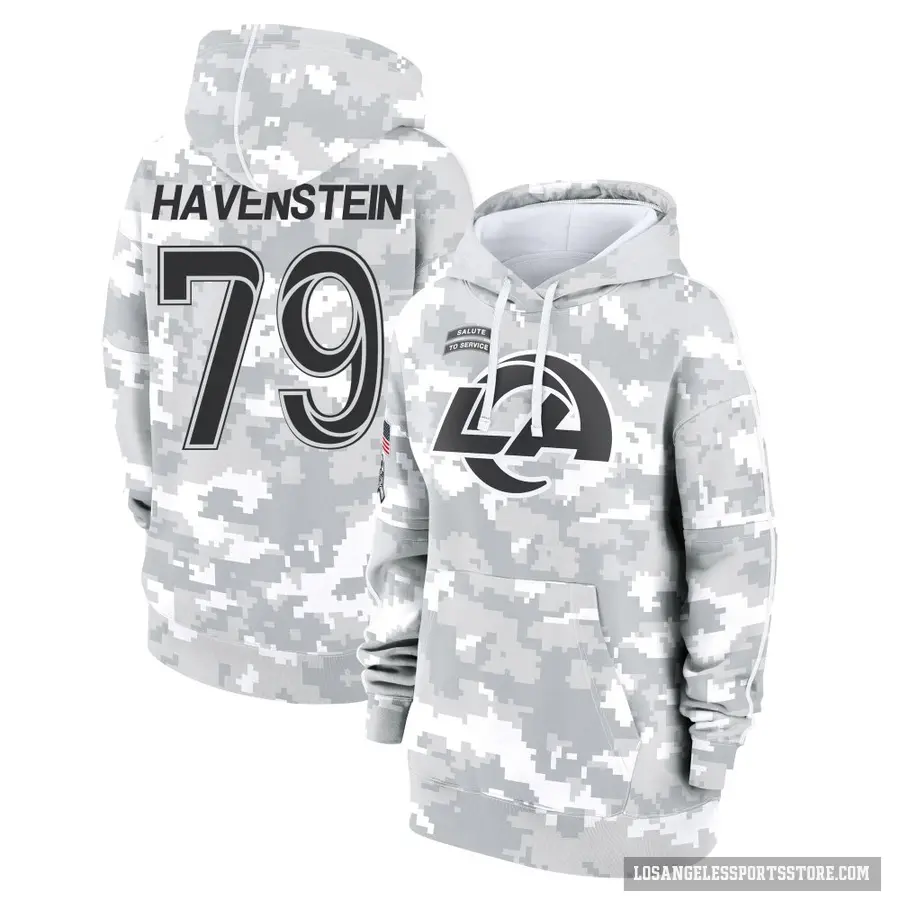 Women's ＃79 Rob Havenstein Los Angeles Rams Arctic Camo 2024 Salute to Service Club Fleece Pullover Hoodie