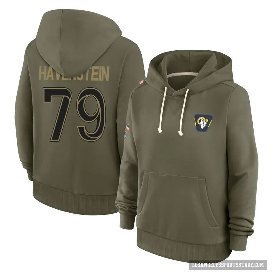 Women's ＃79 Rob Havenstein Los Angeles Rams Olive 2025 Salute to Service Hoodie
