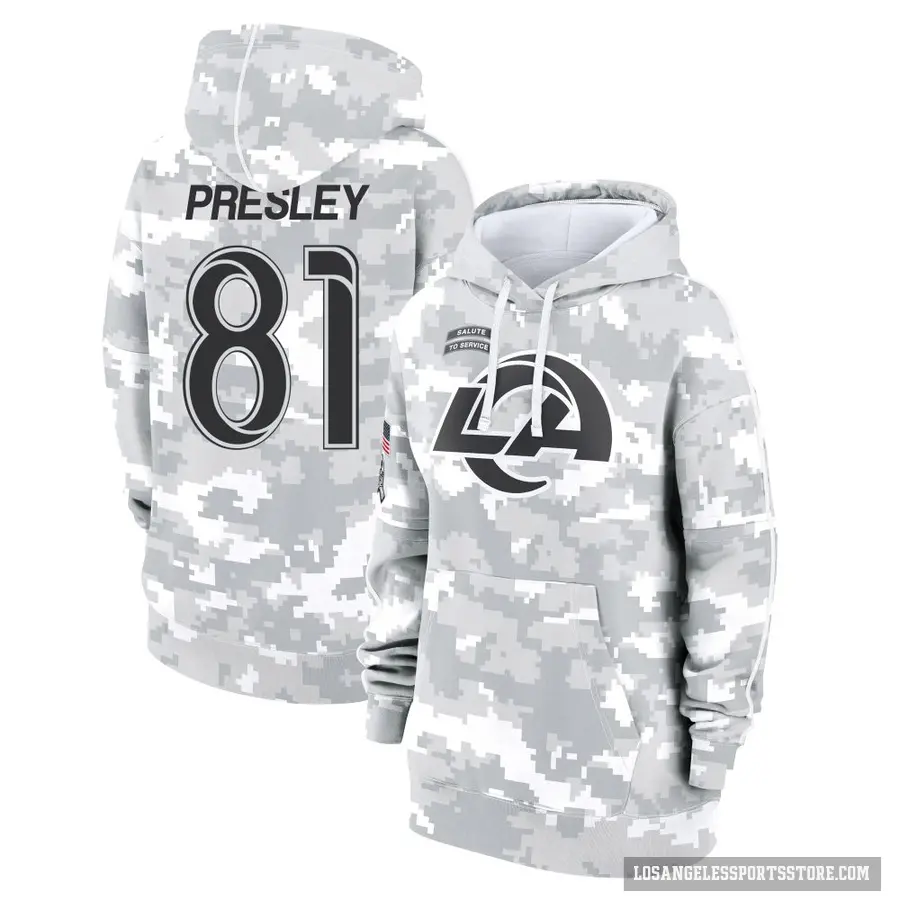 Women's ＃81 Brennan Presley Los Angeles Rams Arctic Camo 2024 Salute to Service Club Fleece Pullover Hoodie