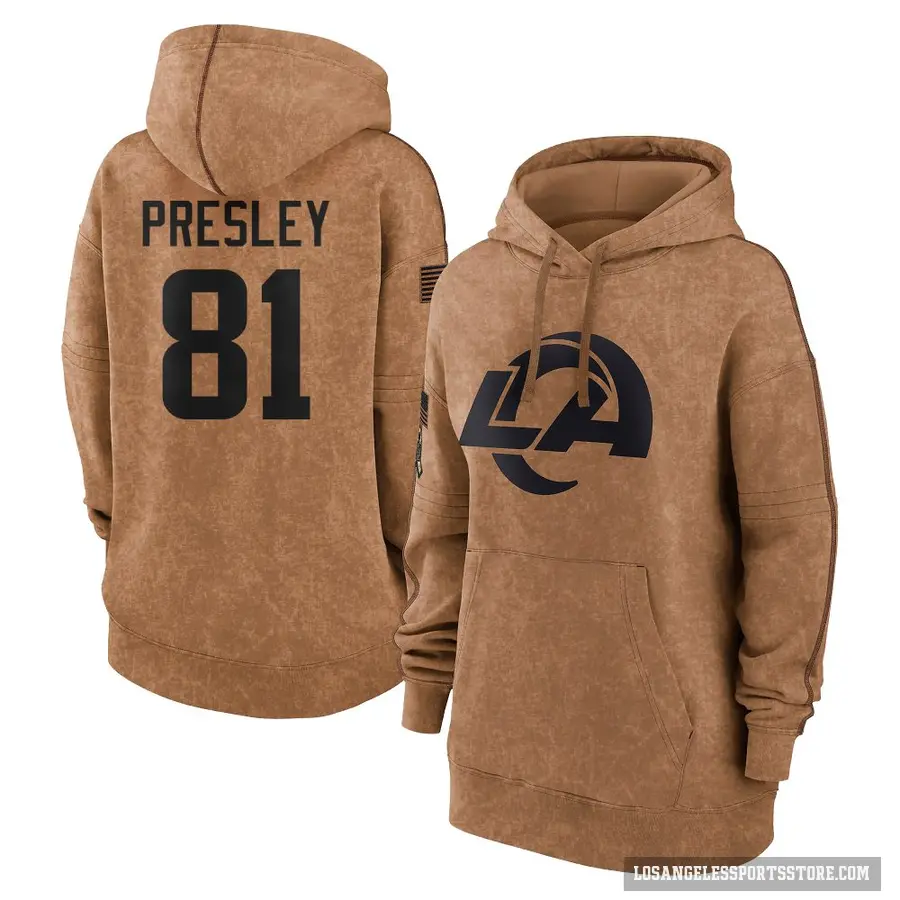 Women's ＃81 Brennan Presley Los Angeles Rams Brown 2023 Salute To Service Pullover Hoodie