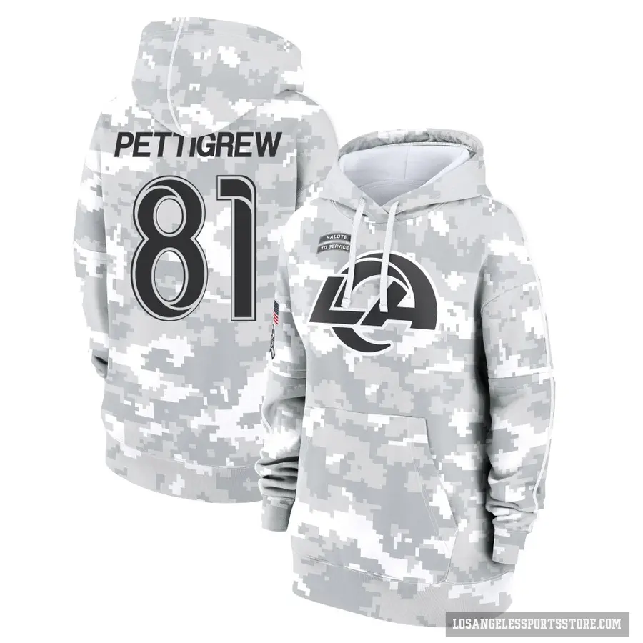 Women's ＃81 Jamal Pettigrew Los Angeles Rams Arctic Camo 2024 Salute to Service Club Fleece Pullover Hoodie