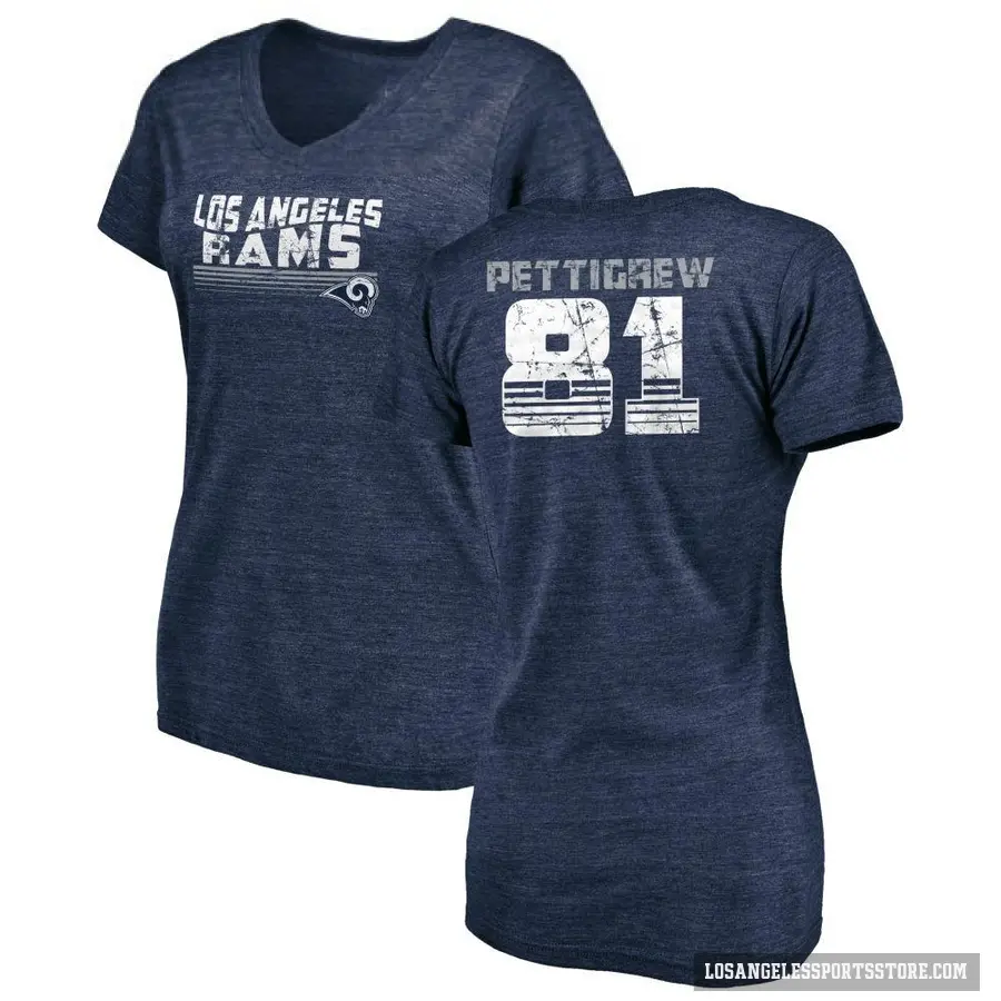 Women's ＃81 Jamal Pettigrew Los Angeles Rams Navy Retro V-Neck T-Shirt
