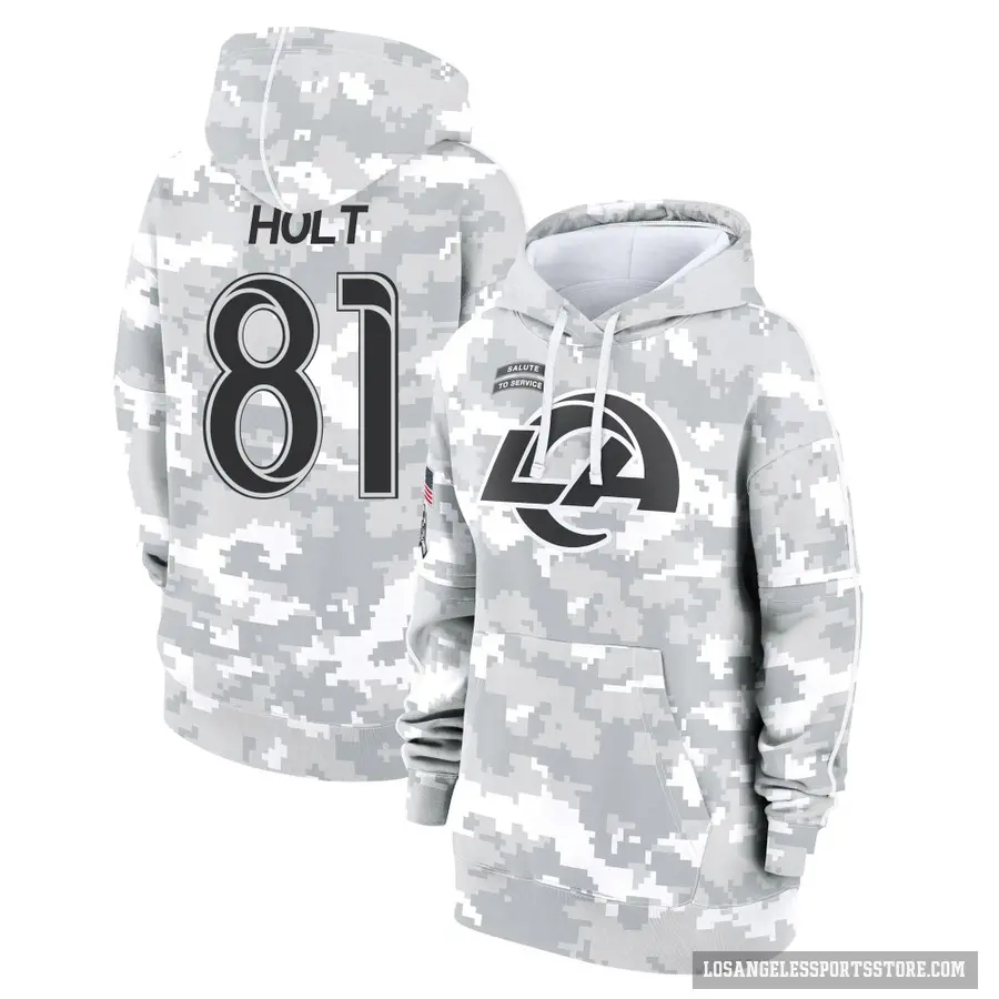 Women's ＃81 Torry Holt Los Angeles Rams Arctic Camo 2024 Salute to Service Club Fleece Pullover Hoodie