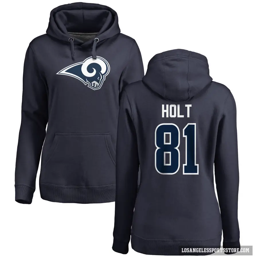 Women's ＃81 Torry Holt Los Angeles Rams Navy Pro Line Name & Number Logo Pullover Hoodie