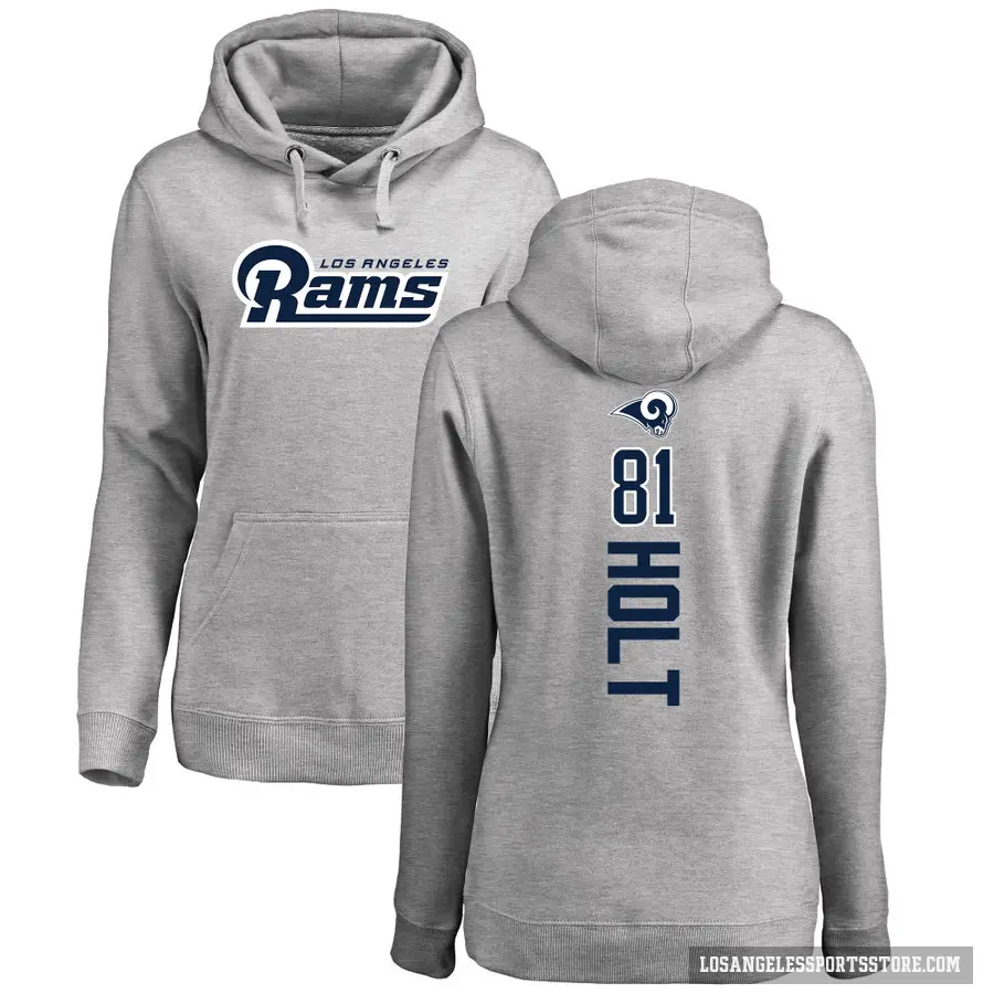 Women's ＃81 Torry Holt Los Angeles Rams Pro Line Ash Backer Pullover Hoodie