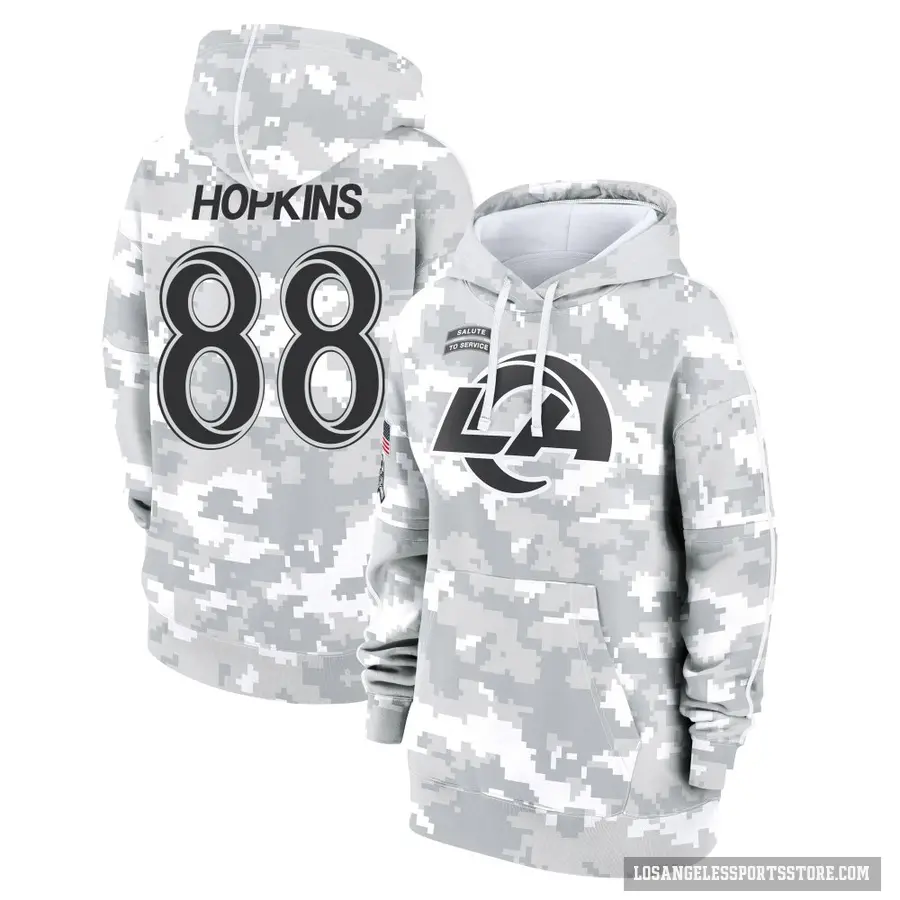 Women's ＃88 Brycen Hopkins Los Angeles Rams Arctic Camo 2024 Salute to Service Club Fleece Pullover Hoodie