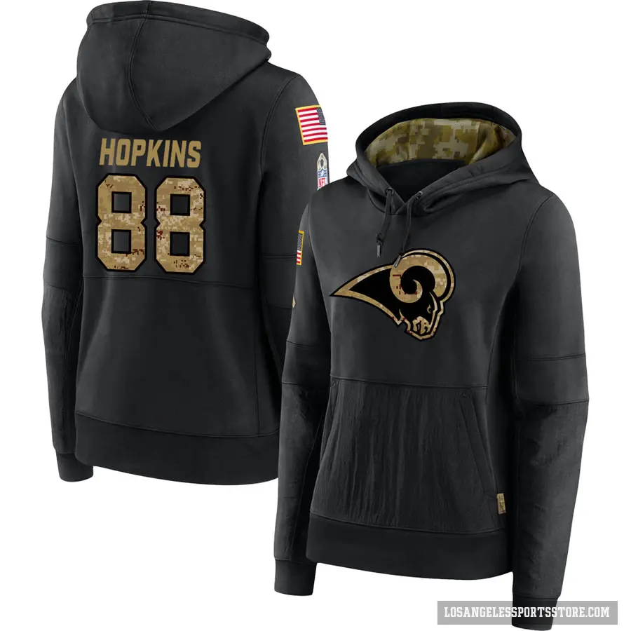 Women's ＃88 Brycen Hopkins Los Angeles Rams Black 2020 Salute to Service Sideline Performance Pullover Hoodie