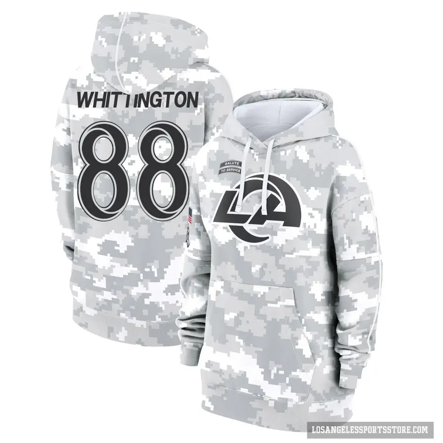 Women's ＃88 Jordan Whittington Los Angeles Rams Arctic Camo 2024 Salute to Service Club Fleece Pullover Hoodie
