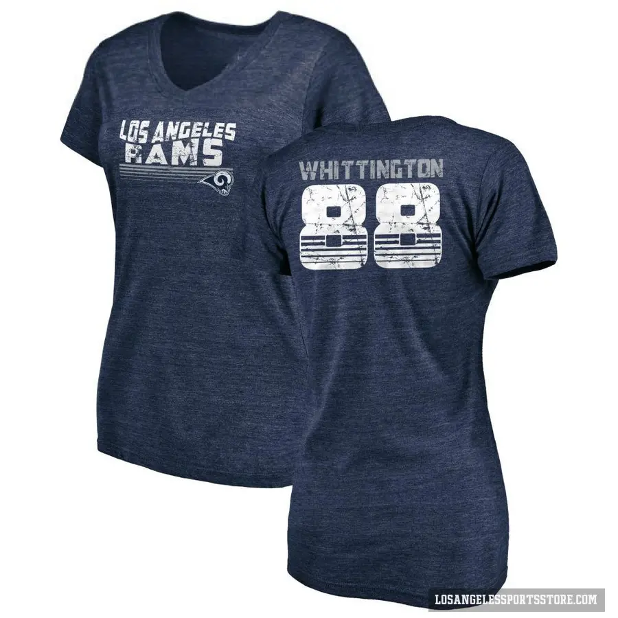 Women's ＃88 Jordan Whittington Los Angeles Rams Navy Retro V-Neck T-Shirt