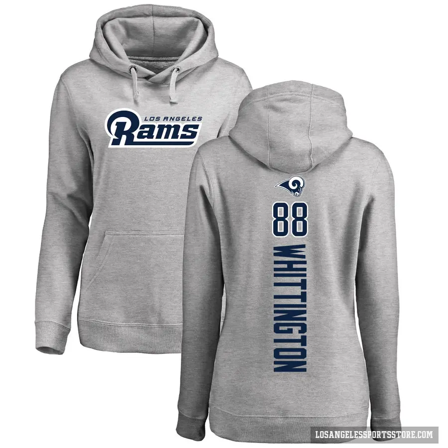 Women's ＃88 Jordan Whittington Los Angeles Rams Pro Line Ash Backer Pullover Hoodie