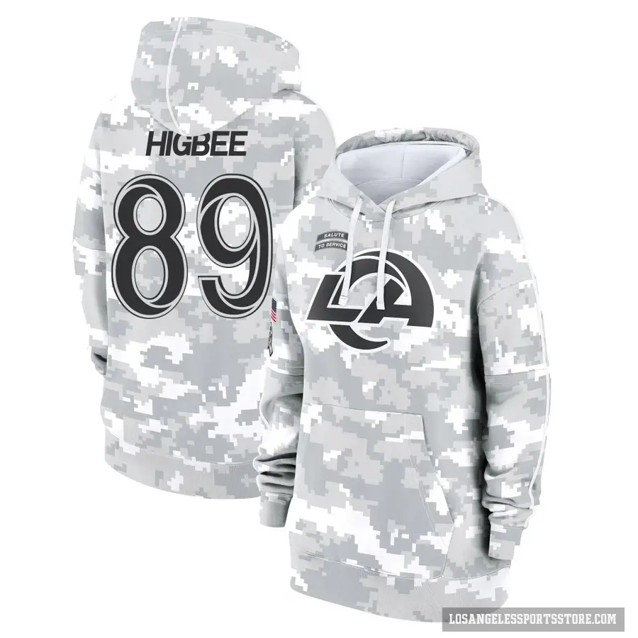 Women's ＃89 Tyler Higbee Los Angeles Rams Arctic Camo 2024 Salute to Service Club Fleece Pullover Hoodie