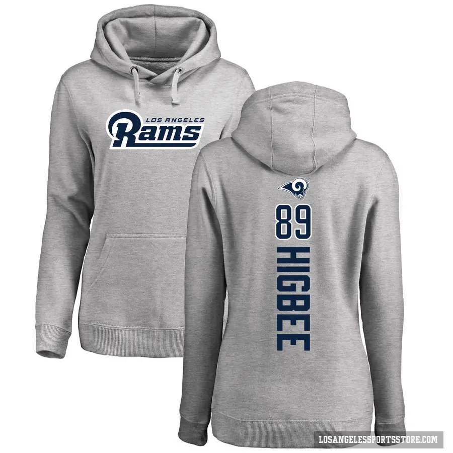 Women's ＃89 Tyler Higbee Los Angeles Rams Pro Line Ash Backer Pullover Hoodie