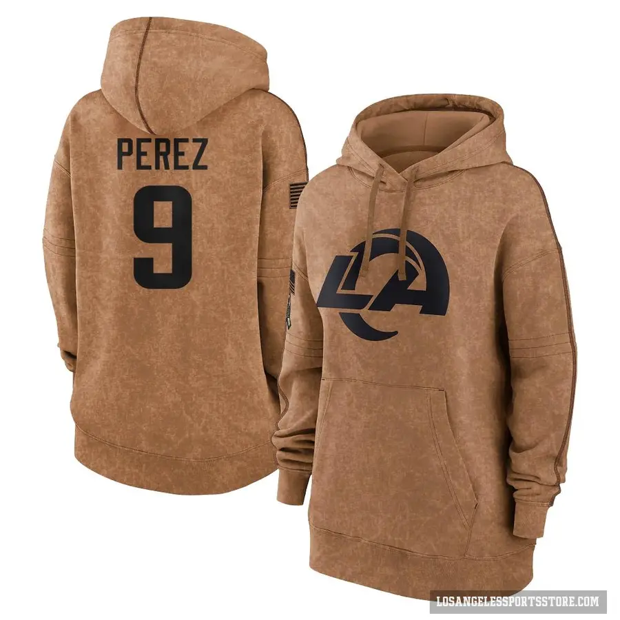 Women's ＃9 Luis Perez Los Angeles Rams Brown 2023 Salute To Service Pullover Hoodie