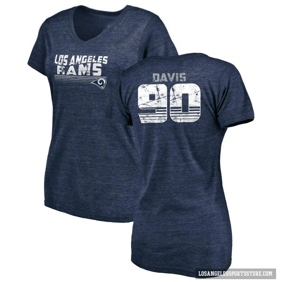 Women's ＃90 Tyler Davis Los Angeles Rams Navy Retro V-Neck T-Shirt