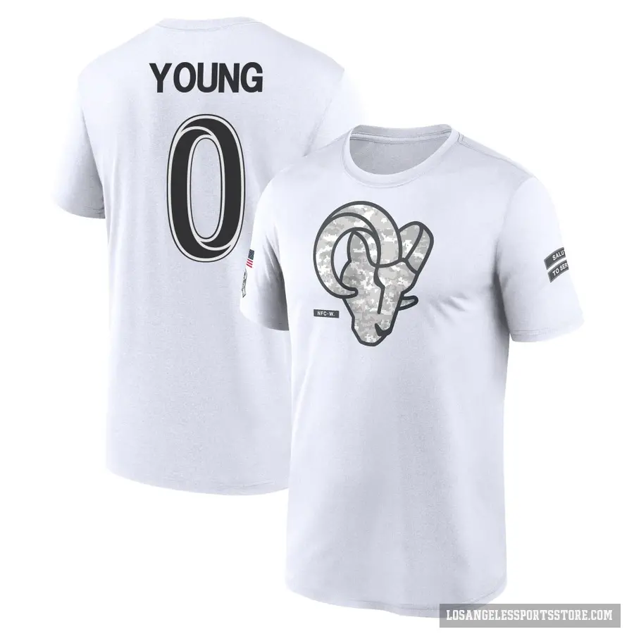 Youth ＃0 Byron Young Los Angeles Rams White 2024 Salute to Service Performance T-Shirt