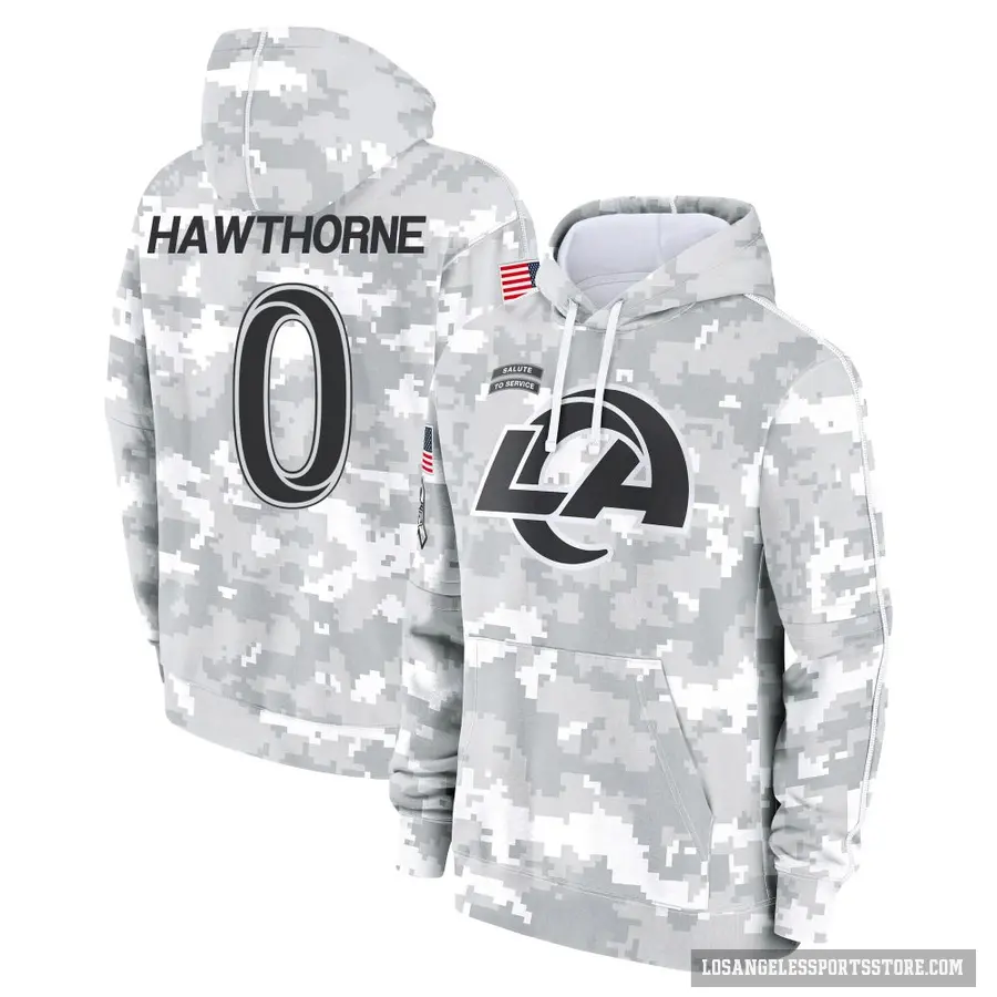Youth ＃0 Decarius Hawthorne Los Angeles Rams Arctic Camo 2024 Salute to Service Club Fleece Pullover Hoodie