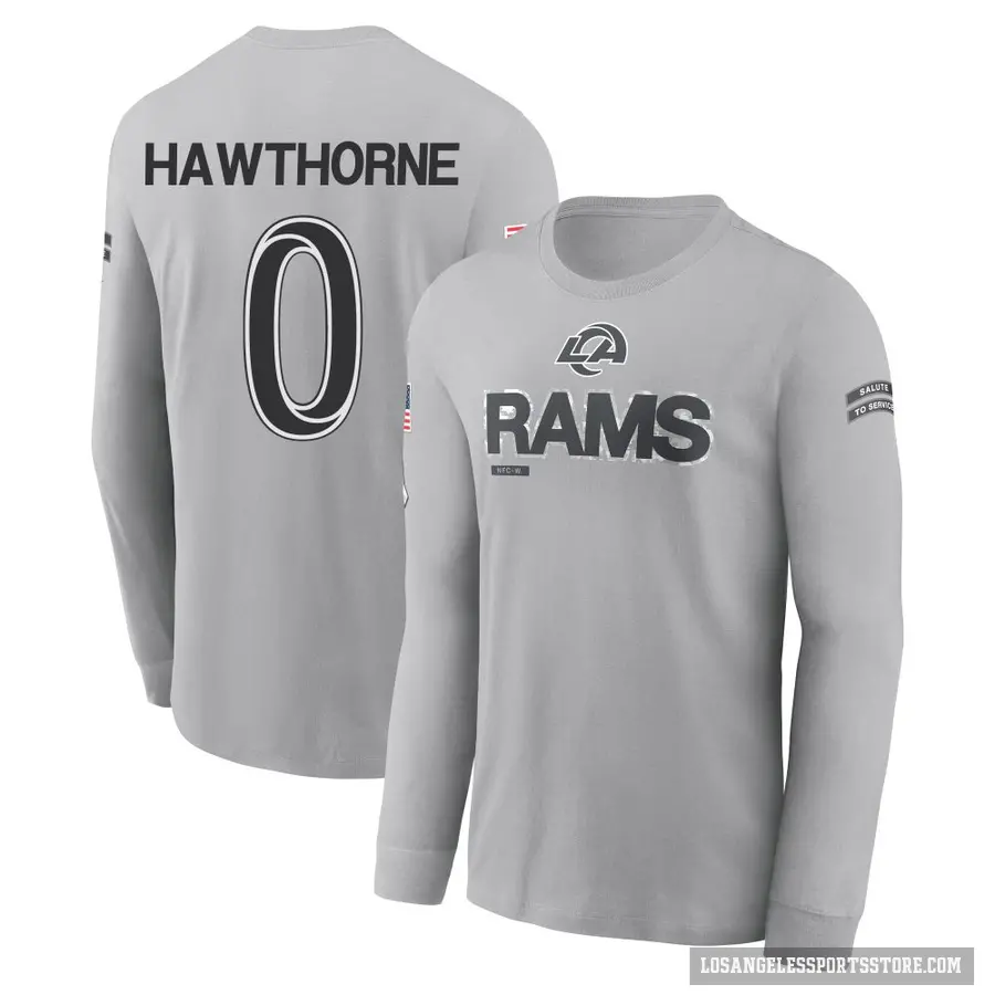 Youth ＃0 Decarius Hawthorne Los Angeles Rams Gray 2024 Salute to Service Long Sleeve T-Shirt