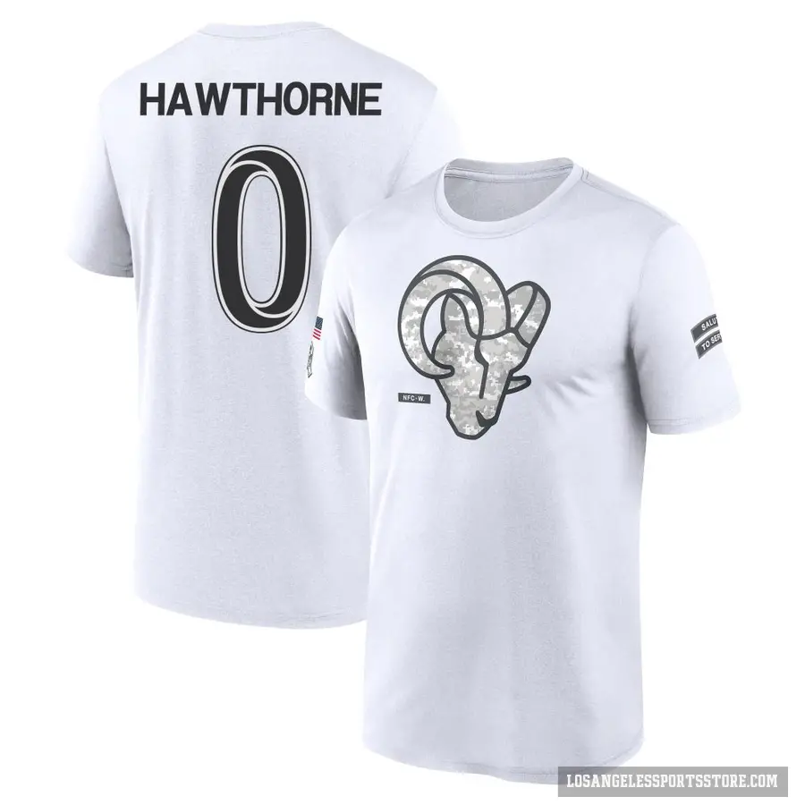 Youth ＃0 Decarius Hawthorne Los Angeles Rams White 2024 Salute to Service Performance T-Shirt