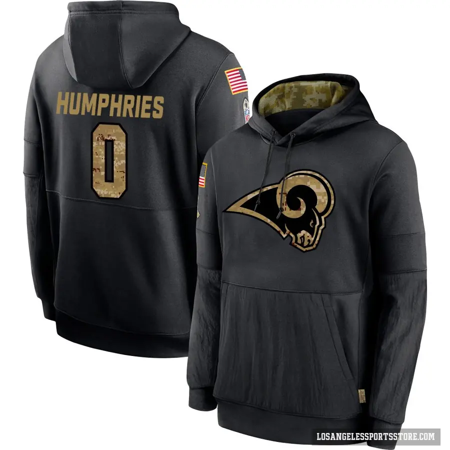 Youth ＃0 D.J. Humphries Los Angeles Rams Black 2020 Salute to Service Sideline Performance Pullover Hoodie