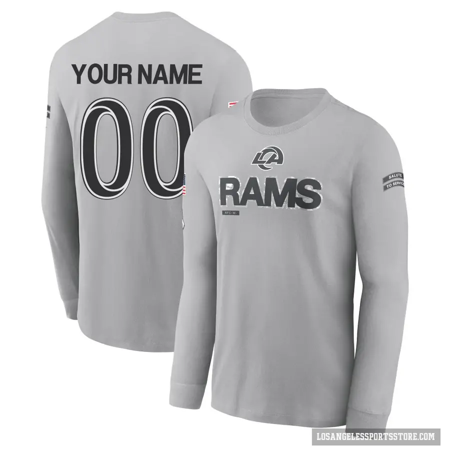 Youth ＃00 Custom Los Angeles Rams Gray 2024 Salute to Service Long Sleeve T-Shirt