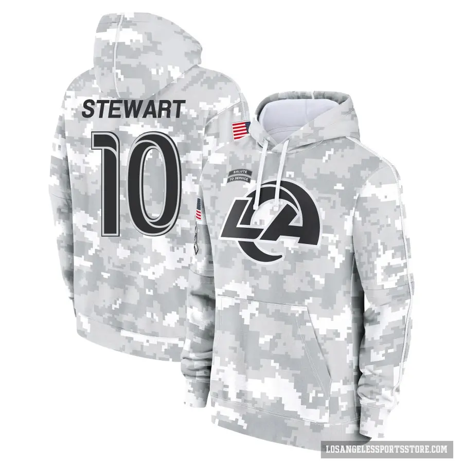 Youth ＃10 Josaiah Stewart Los Angeles Rams Arctic Camo 2024 Salute to Service Club Fleece Pullover Hoodie