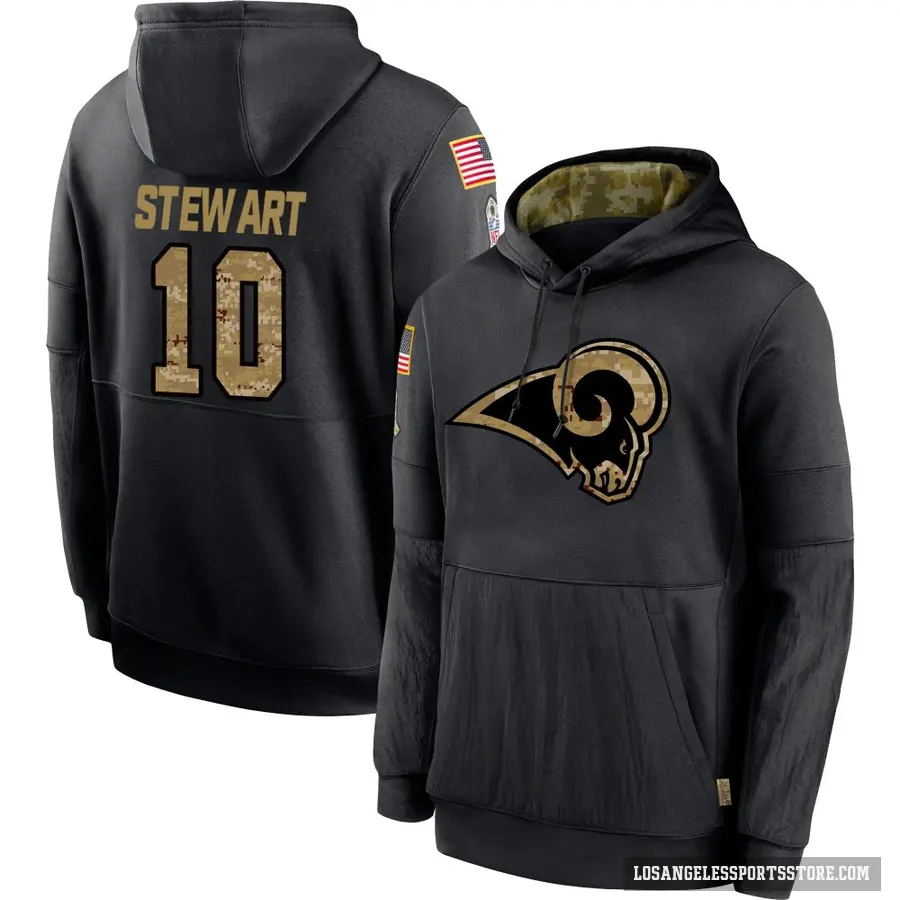 Youth ＃10 Josaiah Stewart Los Angeles Rams Black 2020 Salute to Service Sideline Performance Pullover Hoodie
