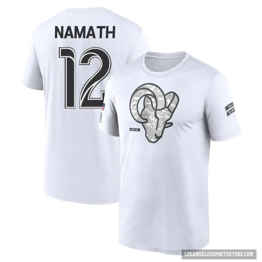 Youth ＃12 Joe Namath Los Angeles Rams White 2024 Salute to Service Performance T-Shirt