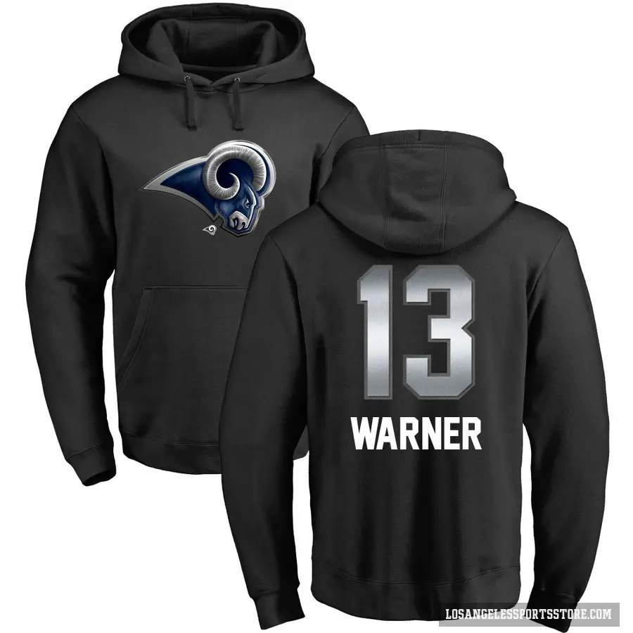 Youth ＃13 Kurt Warner Los Angeles Rams Black Midnight Mascot Pullover Hoodie
