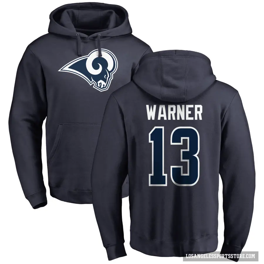 Youth ＃13 Kurt Warner Los Angeles Rams Navy Pro Line Name & Number Logo Pullover Hoodie