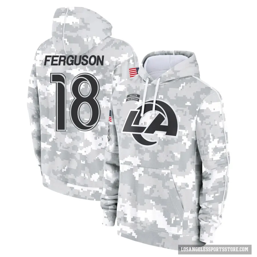 Youth ＃18 Terrance Ferguson Los Angeles Rams Arctic Camo 2024 Salute to Service Club Fleece Pullover Hoodie