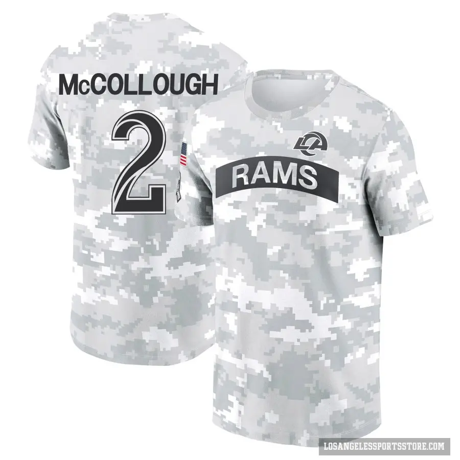 Youth ＃2 Jaylen McCollough Los Angeles Rams Camo Arctic 2024 Salute to Service Performance T-Shirt