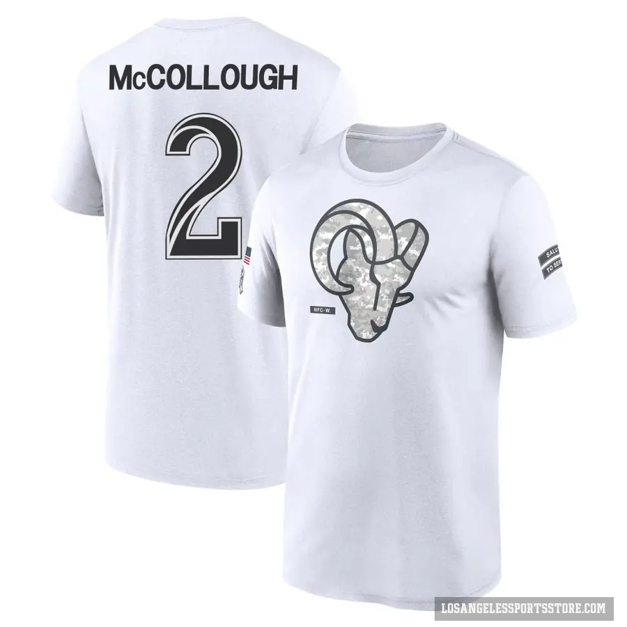 Youth ＃2 Jaylen McCollough Los Angeles Rams White 2024 Salute to Service Performance T-Shirt