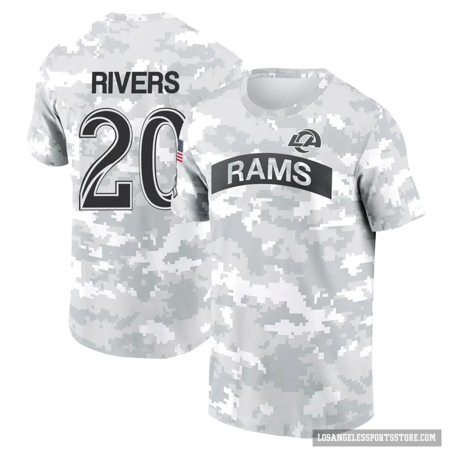 Youth ＃20 Ronnie Rivers Los Angeles Rams Camo Arctic 2024 Salute to Service Performance T-Shirt