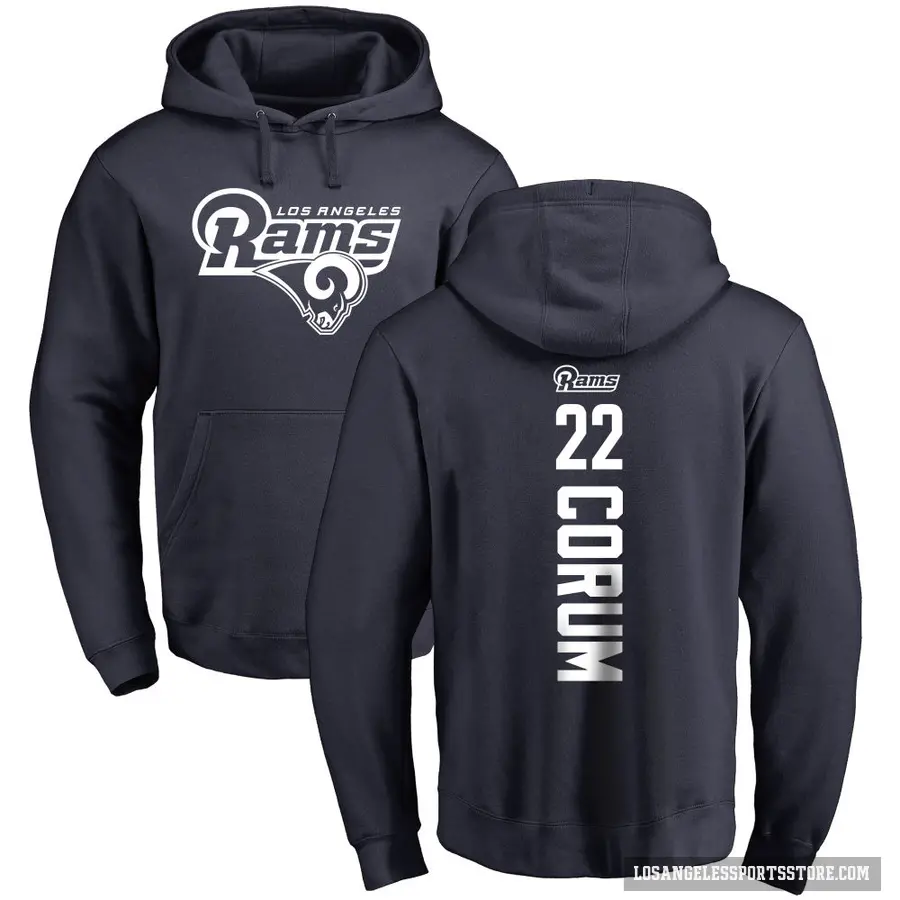 Youth ＃22 Blake Corum Los Angeles Rams Navy Pro Line Backer Pullover Hoodie