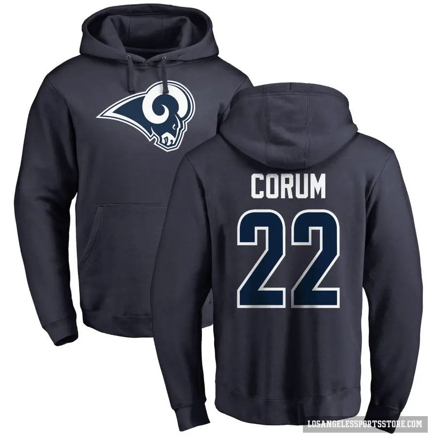Youth ＃22 Blake Corum Los Angeles Rams Navy Pro Line Name & Number Logo Pullover Hoodie