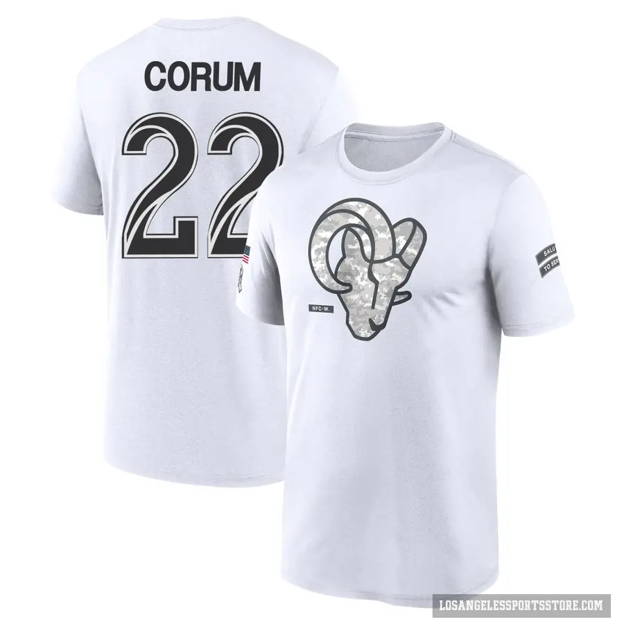 Youth ＃22 Blake Corum Los Angeles Rams White 2024 Salute to Service Performance T-Shirt