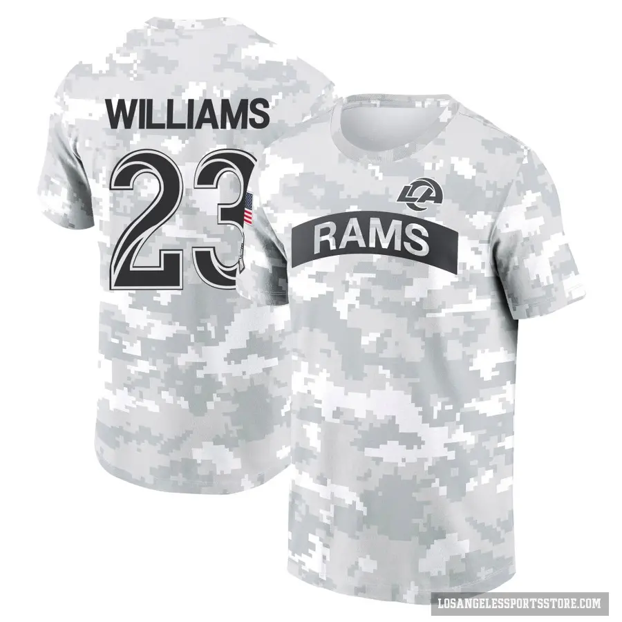 Youth ＃23 Kyren Williams Los Angeles Rams Camo Arctic 2024 Salute to Service Performance T-Shirt