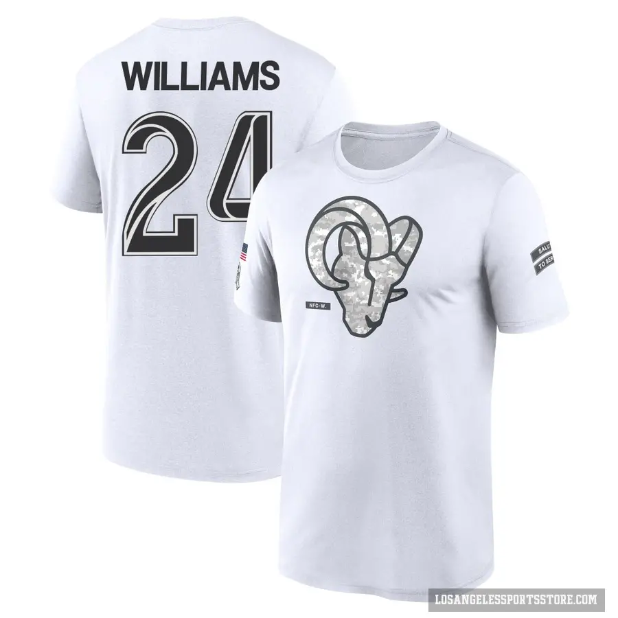 Youth ＃24 Darious Williams Los Angeles Rams White 2024 Salute to Service Performance T-Shirt