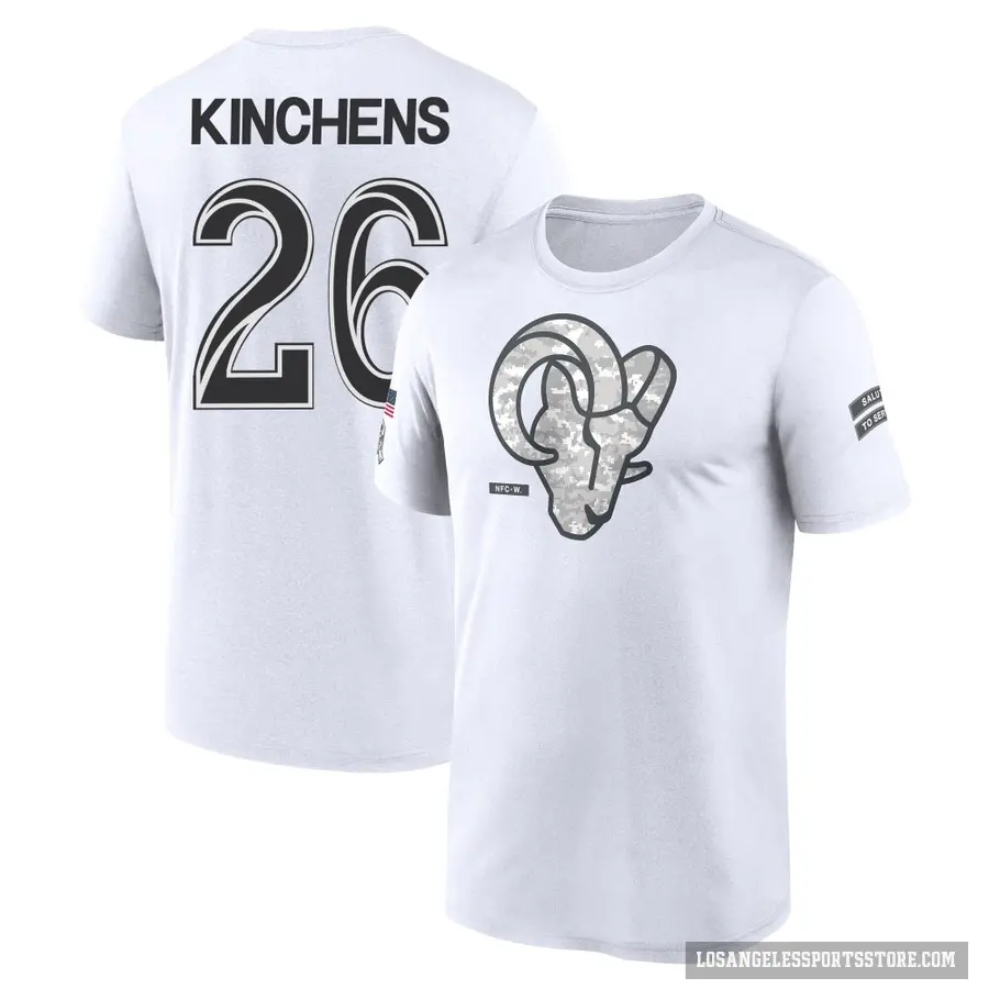 Youth ＃26 Kamren Kinchens Los Angeles Rams White 2024 Salute to Service Performance T-Shirt