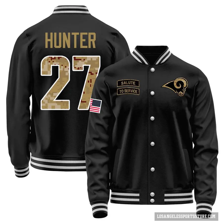 Youth ＃27 Jarquez Hunter Los Angeles Rams Black Salute to Service Sideline Performance Jacket