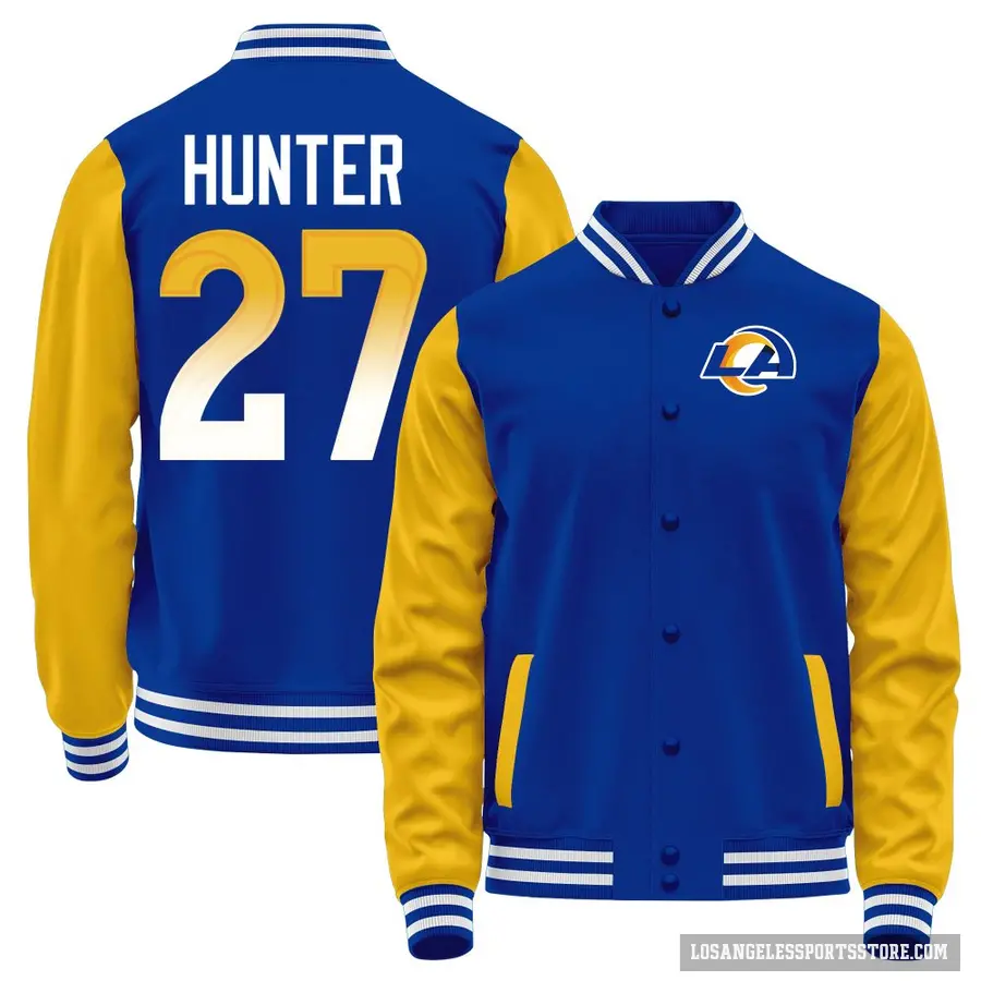 Youth ＃27 Jarquez Hunter Los Angeles Rams Orange Blue Full-Snap Name & Number Jacket