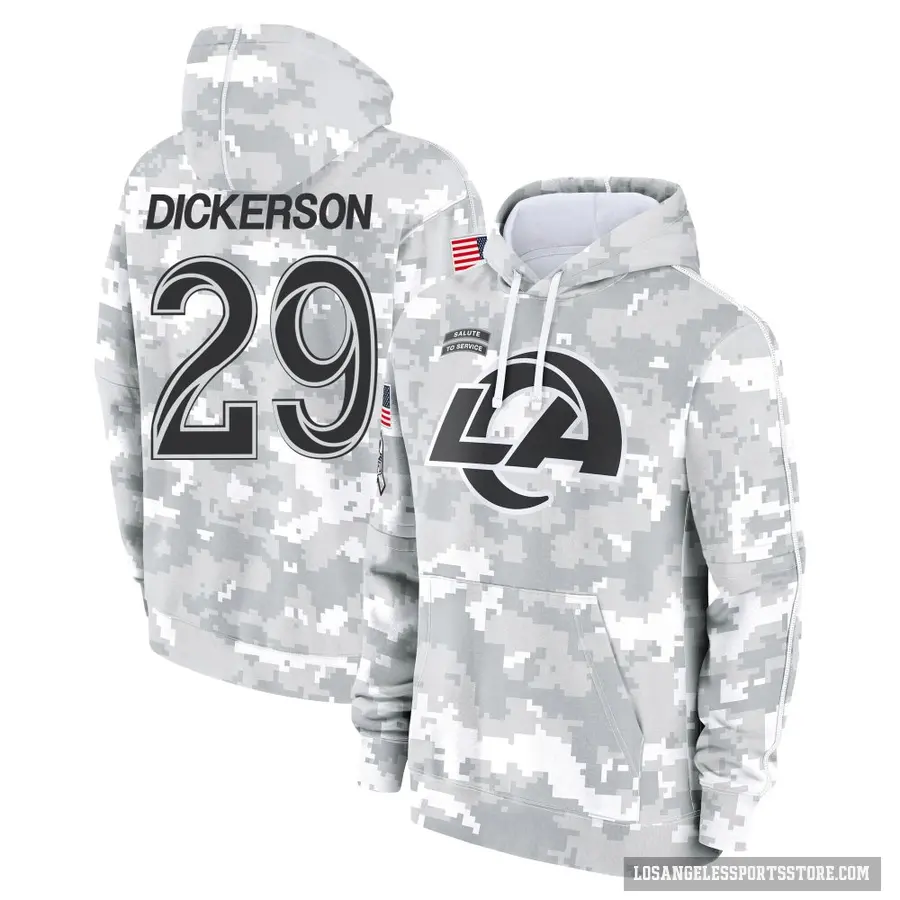 Youth ＃29 Eric Dickerson Los Angeles Rams Arctic Camo 2024 Salute to Service Club Fleece Pullover Hoodie