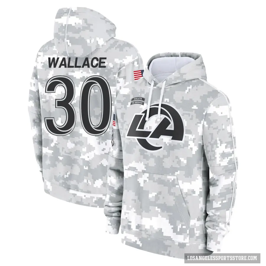 Youth ＃30 Josh Wallace Los Angeles Rams Arctic Camo 2024 Salute to Service Club Fleece Pullover Hoodie