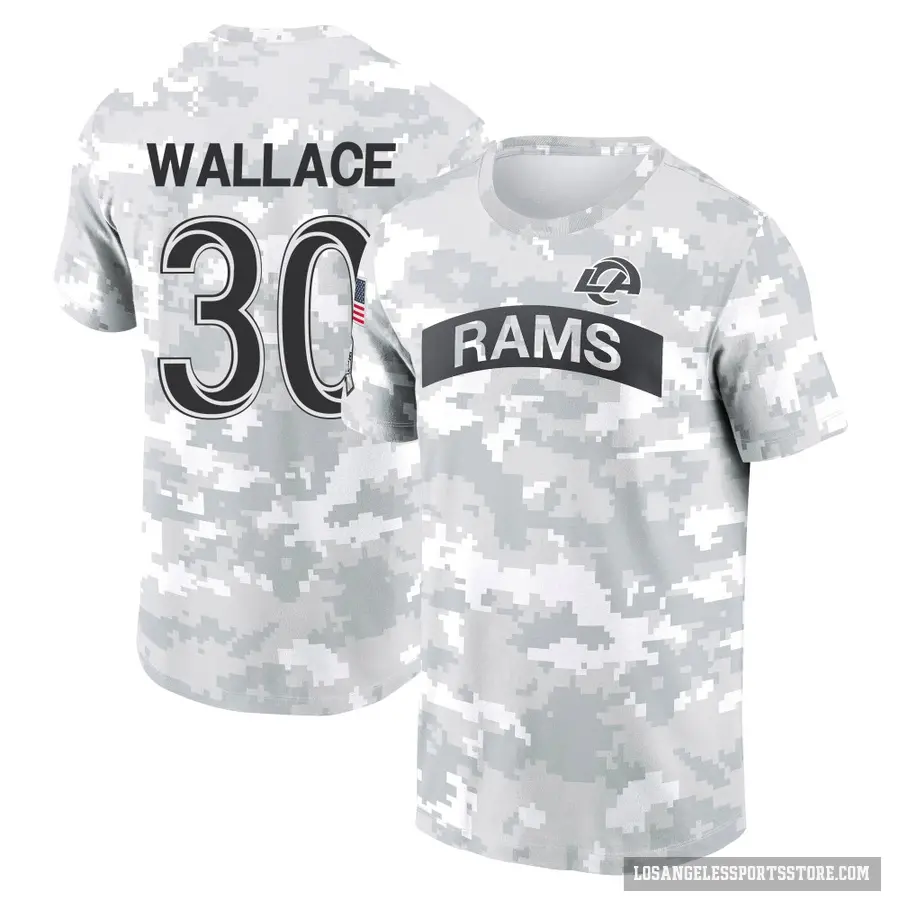 Youth ＃30 Josh Wallace Los Angeles Rams Camo Arctic 2024 Salute to Service Performance T-Shirt