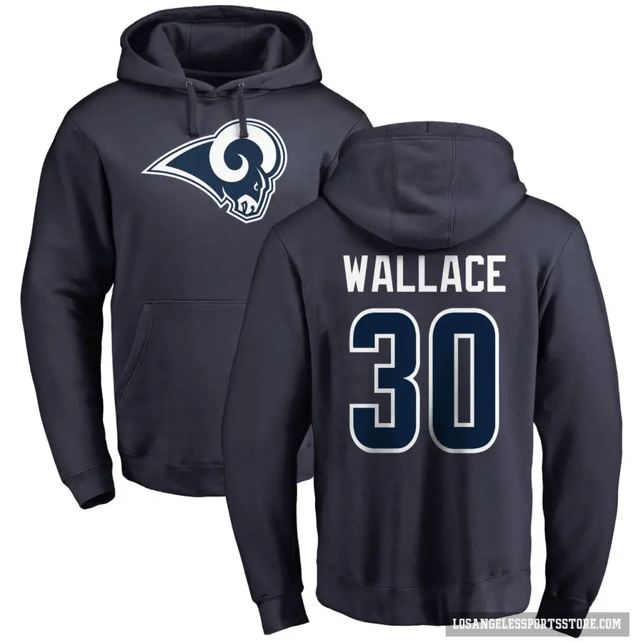 Youth ＃30 Josh Wallace Los Angeles Rams Navy Pro Line Name & Number Logo Pullover Hoodie