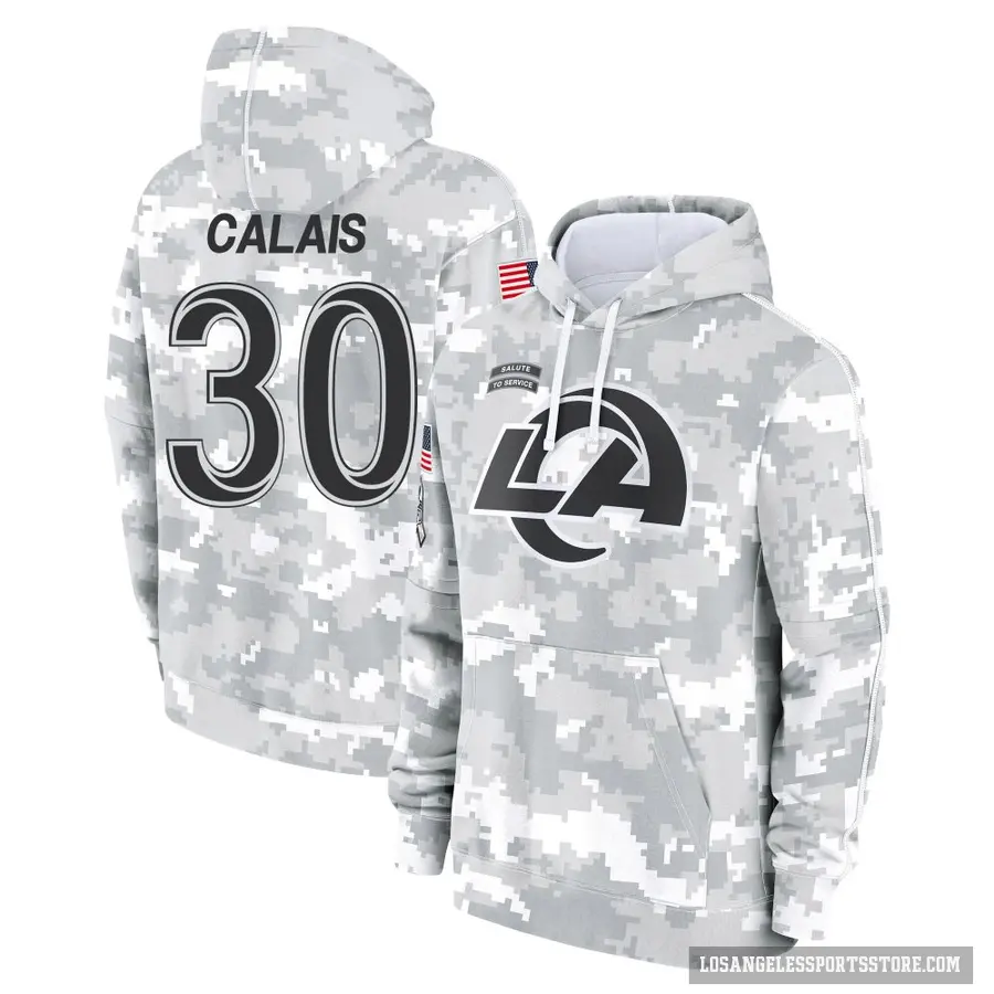 Youth ＃30 Raymond Calais Los Angeles Rams Arctic Camo 2024 Salute to Service Club Fleece Pullover Hoodie
