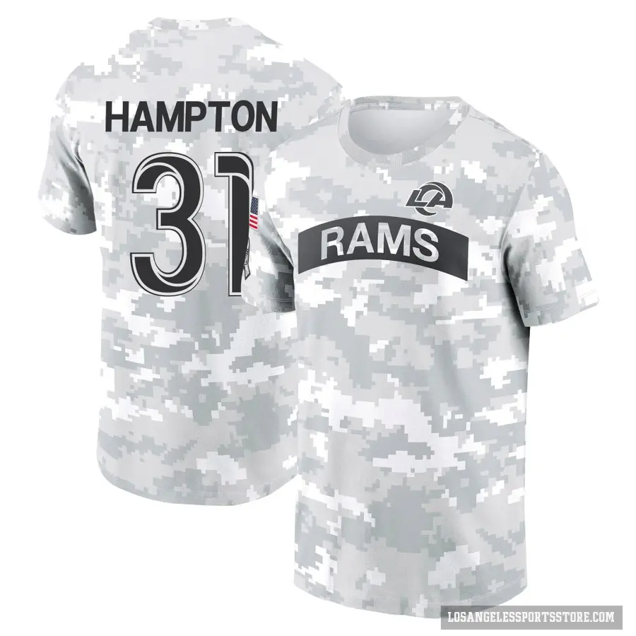 Youth ＃31 Nick Hampton Los Angeles Rams Camo Arctic 2024 Salute to Service Performance T-Shirt