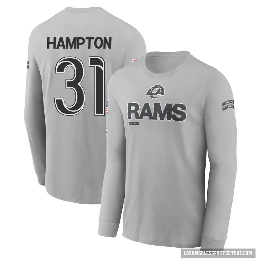 Youth ＃31 Nick Hampton Los Angeles Rams Gray 2024 Salute to Service Long Sleeve T-Shirt